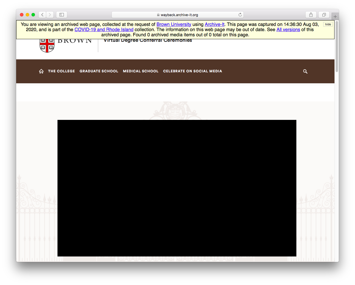 Screenshot of an archived webpage missing an embedded video