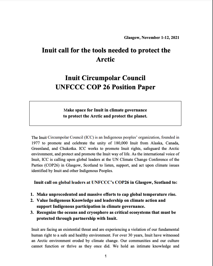 ICC COP26 position paper
