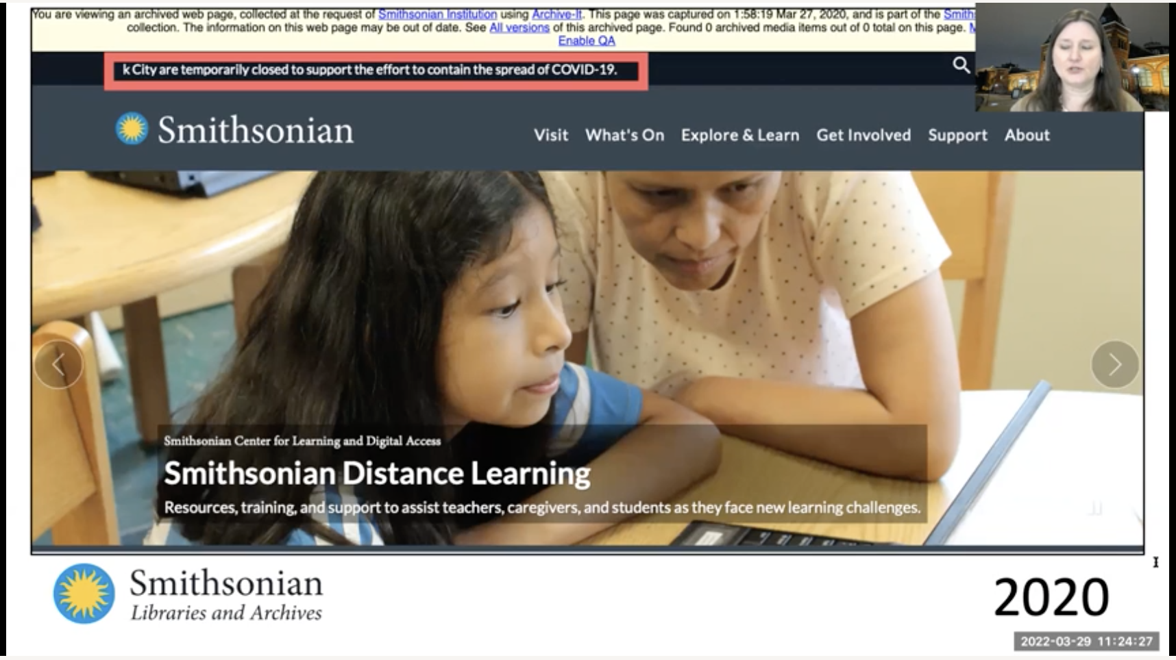 Screenshot of Smithsonian Distance Learning archived website