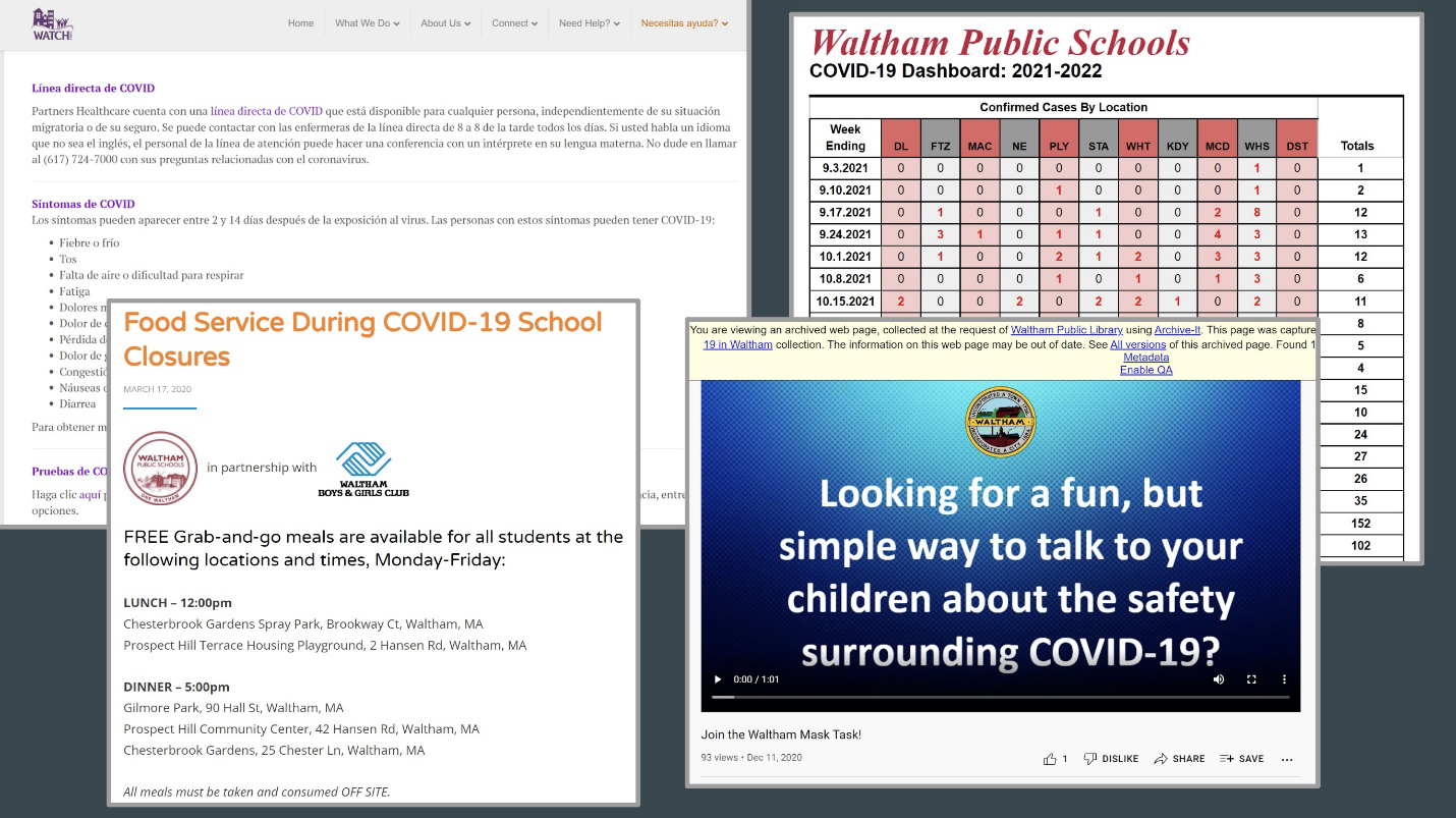 Screenshot examples of Covid-related content captured retroactively with Archive-It.