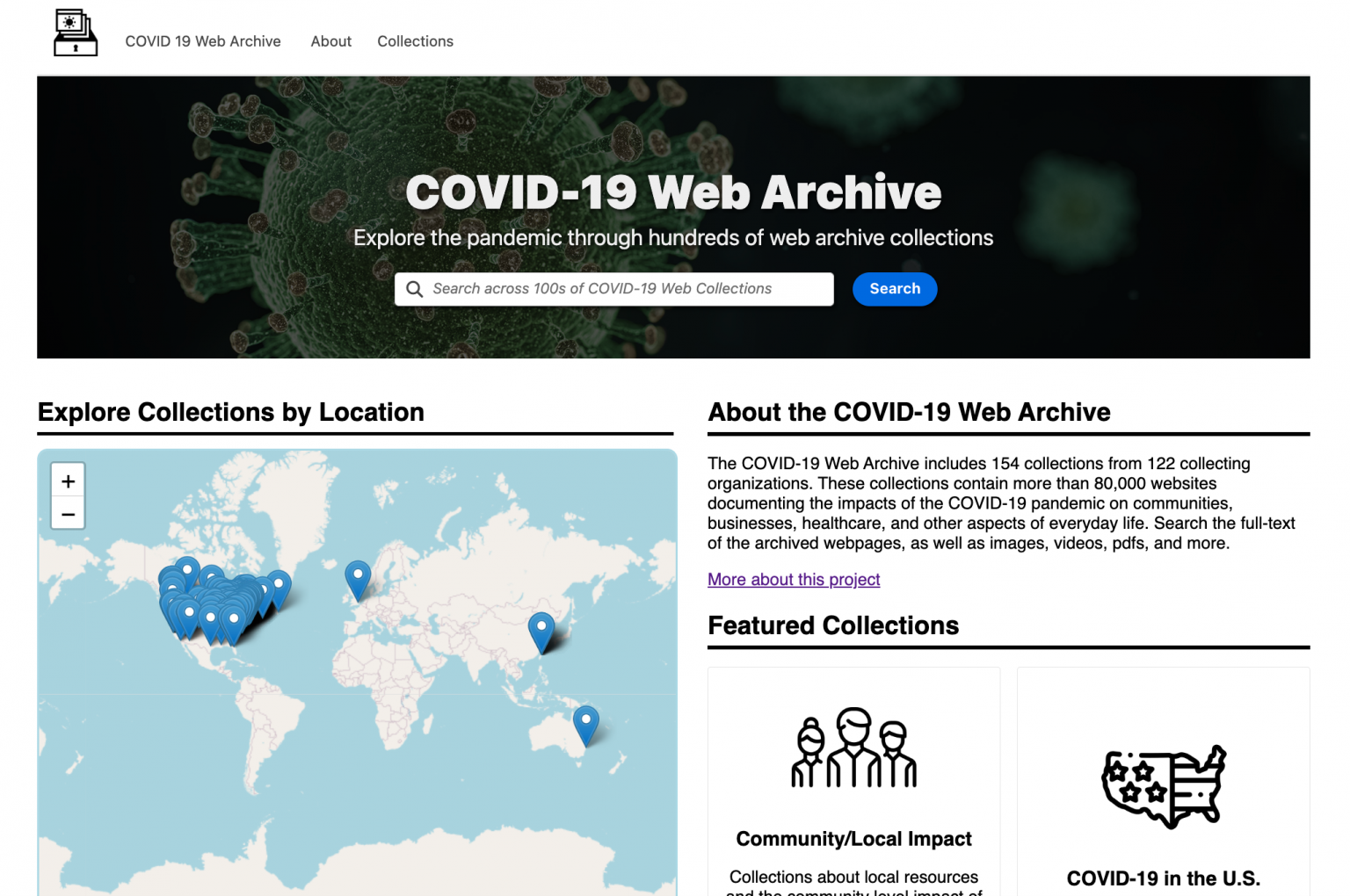 Screen shot of COVID-19 portal homepage