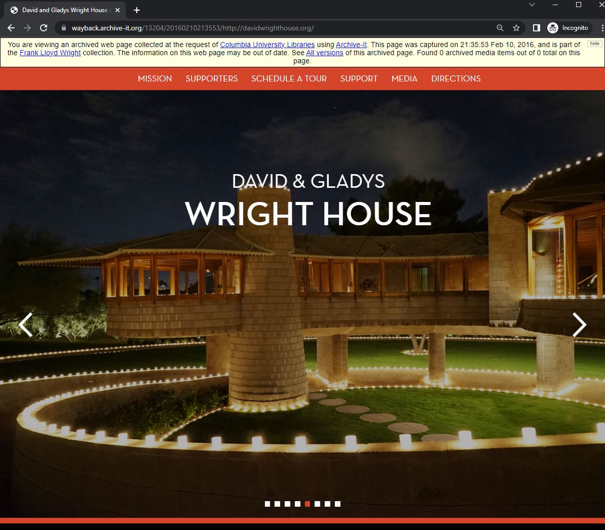 Screenshot with a modern house designed by Frank Lloyd Wright.