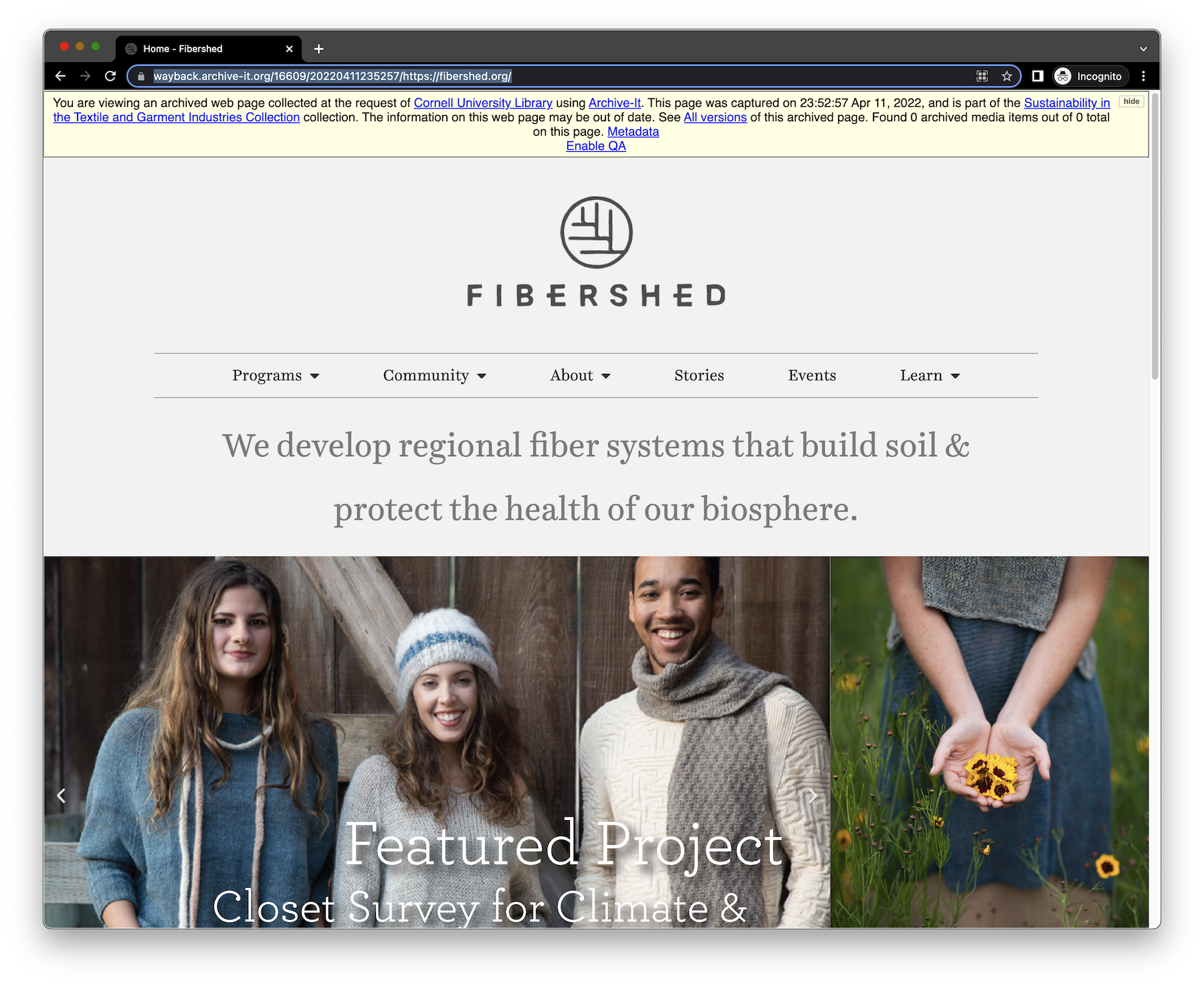Screen shot of the Fibershed website
